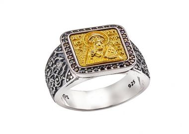 Ανδρικό δαχτυλίδι χειροποίητο από ασήμι 925 με τον Άγιο Σπυρίδωνα σε Κ24 επιχρύσωση ντουμπλέ -  - 