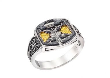 Ανδρικό δαχτυλίδι χειροποίητο από ασήμι 925 με τον δικέφαλο αετό και Κ24 επιχρύσωση ντουμπλέ τα φτερά -  - 