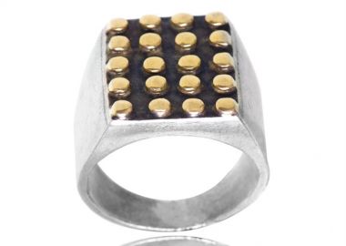 Ανδρικό δαχτυλίδι εξαιρετικής κατασκευής από ασήμι 925 και 18 καράτια γνήσιου χρυσού στο πάνω μέρος -  - 