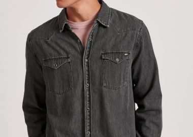 Ανδρικό denim πουκάμισο με washed effects - FUNKY BUDDHA - 