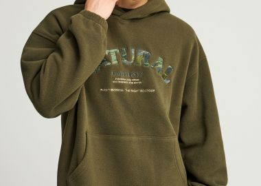Aνδρικό fleece φούτερ με κουκούλα και τύπωμα στο στήθος - FUNKY BUDDHA - 