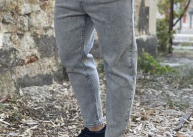 Ανδρικό γκρι ελαστικό loose τζιν πεντάτσεπο με φερμουάρ 8771 - G8 - 