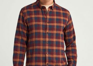 Ανδρικό καρό πουκάμισο με button-down γιακά - FUNKY BUDDHA - 