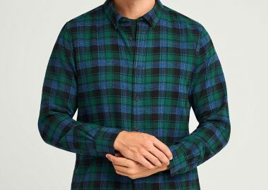 Ανδρικό καρό πουκάμισο με button-down γιακά - FUNKY BUDDHA - 