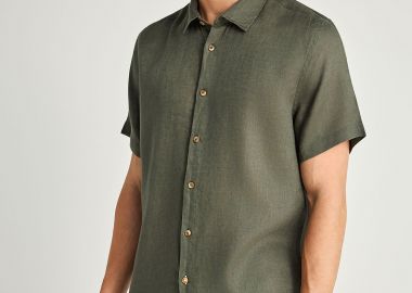 Ανδρικό λινό πουκάμισο με κοντό μανίκι - The essentials - FUNKY BUDDHA - 