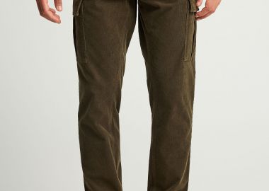 Ανδρικό loose fit κοτλέ cargo παντελόνι - FUNKY BUDDHA - 