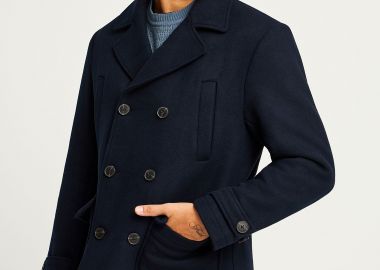 Ανδρικό μακρύ κλασικό παλτό με γιακά και κουμπιά - FUNKY BUDDHA - 