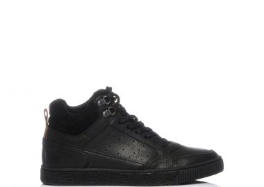 Ανδρικό μαύρο δερμάτινο sneaker μποτάκι - MIGATO - 