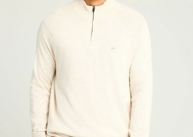 Ανδρικό μονόχρωμο half-zip πλεκτό πουλόβερ - FUNKY BUDDHA - 