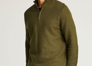 Ανδρικό μονόχρωμο half-zip πλεκτό πουλόβερ - FUNKY BUDDHA - 