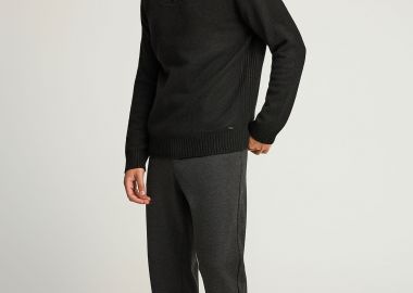 Ανδρικό μονόχρωμο half-zip πλεκτό πουλόβερ - FUNKY BUDDHA - 