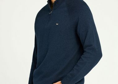 Ανδρικό μονόχρωμο half-zip πλεκτό πουλόβερ - FUNKY BUDDHA - 