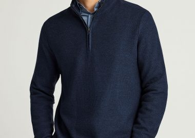 Ανδρικό μονόχρωμο half-zip πλεκτό πουλόβερ - FUNKY BUDDHA - 