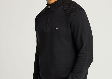 Ανδρικό μονόχρωμο half-zip πλεκτό πουλόβερ - FUNKY BUDDHA - 
