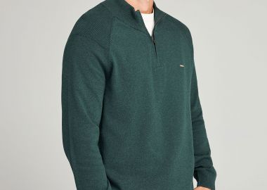 Ανδρικό μονόχρωμο half-zip πλεκτό πουλόβερ - FUNKY BUDDHA - 