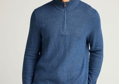 Ανδρικό μονόχρωμο half-zip πλεκτό πουλόβερ - FUNKY BUDDHA - 