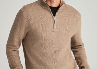 Ανδρικό μονόχρωμο half-zip πλεκτό πουλόβερ - FUNKY BUDDHA - 