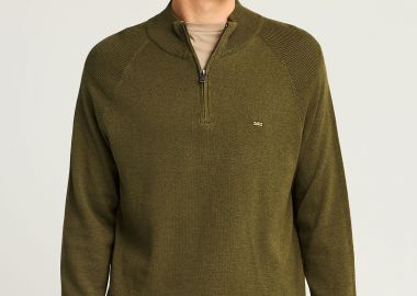 Ανδρικό μονόχρωμο half-zip πλεκτό πουλόβερ - FUNKY BUDDHA - 