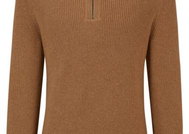 ΑΝΔΡΙΚΟ ΠΟΥΛΟΒΕΡ ΜΕ ΛΑΙΜΟΚΟΨΗ ΜΕ ΦΕΡΜΟΥΑΡ L-MANTO BOSS CAMEL ΜΠΕΖ ΚΑΝΟΝΙΚΗ ΓΡΑΜΜΗ - BOSS - 