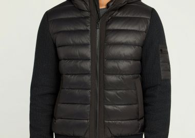 Ανδρικό puffer μπουφάν με κουκούλα και πλεκτά μανίκια - FUNKY BUDDHA - 