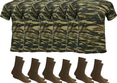 Ανδρικό Στρατιωτικό Σετ Χακί (6 T-Shirt και 6 Ζευγάρια Κάλτσες) Χακί - Filinda - 