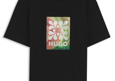 ΑΝΔΡΙΚΟ T-SHIRT HUGO DAMORU ΚΟΝΤΟΜΑΝΙΚΟ ΜΕ ΤΥΠΩΜΑ ΜΑΥΡΟ - HUGO - 