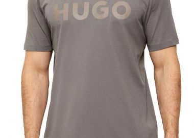 ΑΝΔΡΙΚΟ T-SHIRT HUGO DULIVIO ΚΟΝΤΟΜΑΝΙΚΟ ΜΕ ΤΥΠΩΜΑ ΣΚΟΥΡΟ ΓΚΡΙ - HUGO - 