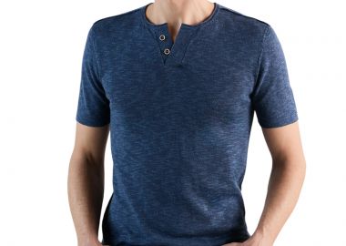 ΑΝΔΡΙΚΟ T-SHIRT IZAC GIDIETTER HENLEY ΣΚΟΥΡΟ ΜΠΛΕ - IZAC - 