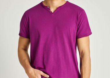 Ανδρικό t-shirt με henley λαιμόκοψη - The essentials - FUNKY BUDDHA - 