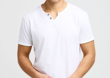 Ανδρικό t-shirt με henley λαιμόκοψη - The essentials - FUNKY BUDDHA - 