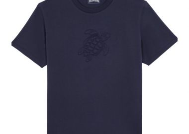 ΑΝΔΡΙΚΟ T-SHIRT ΜΕ ΚΕΝΤΗΜΕΝΟ LOGO VILEBREQUIN ΚΑΝΟΝΙΚΗ ΓΡΑΜΜΗ ΣΚΟΥΡΟ ΜΠΛΕ - VILEBREQUIN - 