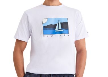 ΑΝΔΡΙΚΟ T-SHIRT NAUTICA ΚΟΝΤΟΜΑΝΙΚΟ ΜΕ ΤΥΠΩΜΑ ΛΕΥΚΟ - NAUTICA - 