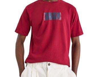 ΑΝΔΡΙΚΟ T-SHIRT NAUTICA ΚΟΝΤΟΜΑΝΙΚΟ ΜΕ ΤΥΠΩΜΑ ΣΚΟΥΡΟ ΚΟΚΚΙΝΟ - NAUTICA - 