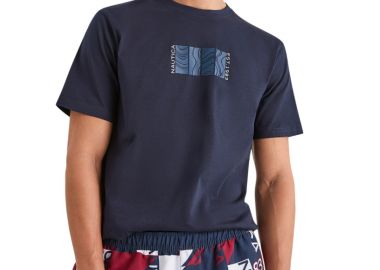 ΑΝΔΡΙΚΟ T-SHIRT NAUTICA ΚΟΝΤΟΜΑΝΙΚΟ ΜΕ ΤΥΠΩΜΑ ΣΚΟΥΡΟ ΜΠΛΕ - NAUTICA - 