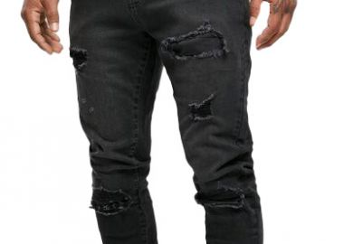 Ανδρικό Τζιν Παντελόνι Heavy Destroyed Slim Fit TB4661 Urban Classics Real Black Heavy Destroyed Washed - Urban Classics - 