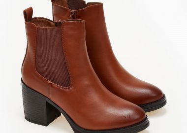 Ankle boots με χοντρό τακούνι - Κάμελ - Issue - 