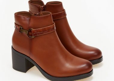 Ankle boots με χοντρό τακούνι - Κάμελ - Issue - 