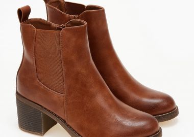 Ankle boots με χοντρό τακούνι - Κάμελ - Issue - 