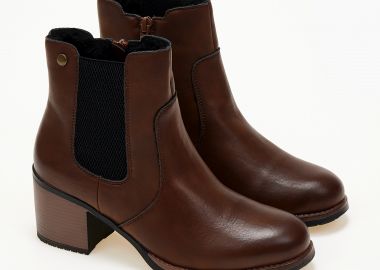 Ankle boots με χοντρό τακούνι και λάστιχο - Κάμελ - Issue - 