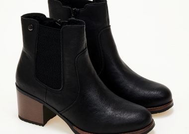 Ankle boots με χοντρό τακούνι και λάστιχο - Μαύρο - Issue - 