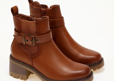 Ankle boots με χοντρό τακούνι και τρακτερωτή σόλα - Κάμελ - Issue - 