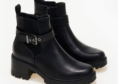 Ankle boots με χοντρό τακούνι και τρακτερωτή σόλα - Μαύρο - Issue - 