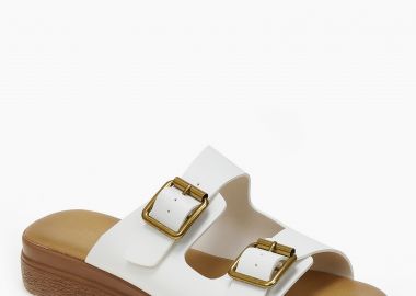 Ανοιχτά σανδάλια flatform με δυο φάσες και αγκράφες - Λευκό - Issue - 