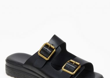 Ανοιχτά σανδάλια flatform με δυο φάσες και αγκράφες - Μαύρο - Issue - 