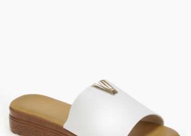 Ανοιχτά σανδάλια flatform με φάσα και μεταλλική λεπτομέρεια - Λευκό - Issue - 