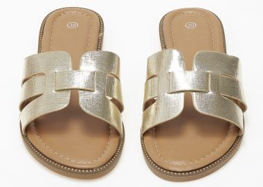 Ανοιχτά σανδάλια slides με φάσα και ανοίγματα - Χρυσό - Issue - 