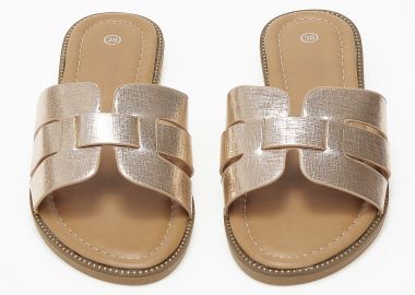 Ανοιχτά σανδάλια slides με φάσα και ανοίγματα - Rose Gold - Issue - 