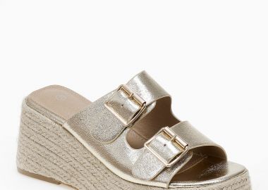 Ανοιχτές εσπαντρίγιες πλατφόρμες με ρυθμιζόμενα ζωνάκια - Χρυσό - Issue - 