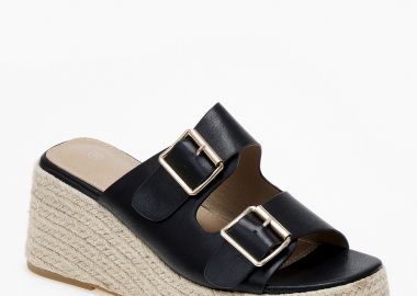 Ανοιχτές εσπαντρίγιες πλατφόρμες με ρυθμιζόμενα ζωνάκια - Μαύρο - Issue - 