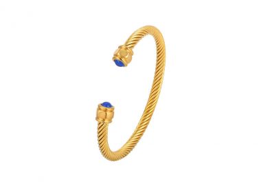 Ανοιχτή χειροπέδα με πέτρα λάπις από ανοξείδωτο ατσάλι σε χρυσή απόχρωση -  - 